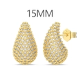 925 silver golden teardrop stud earrings with white zircon pavé and S925 stamp 15mm - 15MM Pave Stud Earrings / Gold