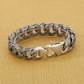 Pulsera de cadena 18mm de acero inoxidable grabado con acabado de plata antigua - Color Acero (KB111163-BD)