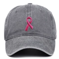Dunkelgraue Baseballkappe aus Baumwolle mit rosa Schleife Stickerei für Brustkrebs - Grau