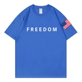 Blue cotton T-shirt with white FREEDOM print and US flag patch on the sleeve - S / Royal Blue