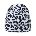 Close-up of high-quality black and white leopard pattern on a cozy knitted winter beanie - Black and White Leopard Print