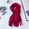 Double-sided cashmere feel scarf in deep red and magenta with elegant fringe details - 200*68CM / Rose Red