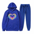 Survêtement à capuche bleu marine pour femme avec motif cœur arc-en-ciel coloré - S / Bleu Marine-Ailes de Cœur