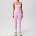 Close-up of pink-purple yoga set with strapless sports bra and high-waist leggings - Sakura Pink