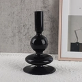 Modern black borosilicate glass candle holder with minimalist stacked spheres design - Black