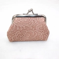 Close-up of pink lace floral texture and vintage silver metal clasp on coin purse - Mini Size / Pink