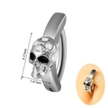 Silver skull belly piercing with white rhinestones and size details on white background - 1.6x10mm / Skull Shape Style