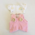 Weißes Stern-T-Shirt und rosa Cord-Latzhose Set für 17cm Plüschpuppe - Geeignet für 17cm Anhänger / Elefanten-T-Shirt + Rosa Knopflatzhose