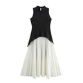 Elegant black and white contrast pleated maxi dress with chic sleeveless design - XS / Black and White Patchwork
