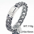 Retro 15mm men's Cuban chain bracelet in stainless steel with textured finish and buckle - Steel Color (KB182581-KJX)