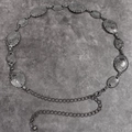 Vintage silver metal chain belt featuring oval sunburst embossed plates and adjustable link - 19362 Gun Black