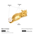 Barrette en acier inoxydable doré avec coquillage, étoile de mer et perle blanche - Style Coquillage Étoile de Mer Grosse Perle Doré (NB-H1022) / Or 18 carats