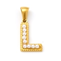 Colgante letra L de acero inoxidable chapado en oro de 18k con perlas blancas - Estilo Letra L (SP723G-L)