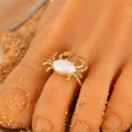 Adjustable golden crab toe ring with white pearl accent for summer beach wear - Artificial Pearl Crab (4725) / Gold