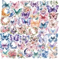 Vue détaillée d'autocollants papillons et fleurs en PET imperméables pour scrapbooking - 50 Pièces Papillons et Fleurs
