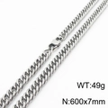 Silver stainless steel curb chain necklace 600x7mm with secure lobster clasp 49g - 7mm x 600mm(KN232957-ZZ)