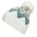 Bonnet en tricot blanc, vert et orange avec pompon moelleux et revers côtelé large - Vert clair