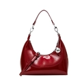 Sac hobo rouge bordeaux brillant en cuir verni avec pendentif boule argentée - Cerise Rouge