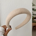 Beige knitted plaid wide headband with plush texture for autumn and winter hair styling - Style C/Beige Plush