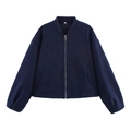 Détail d'un blouson aviateur bleu marine avec boutons-pression et col côtelé classique - S / Bleu marine