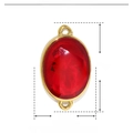Detail view of a 22mm gold stainless steel pendant with red oval zircon and double loops - Gold Red Oval (YE173)