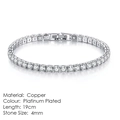 Platinum plated 19cm tennis bracelet with 4mm round cubic zirconia on copper base - 4mm Platinum 19cm