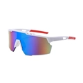 Gafas de ciclismo con montura blanca, lentes degradadas de colores y puntas rojas - Montura Rojo Blanco Lente Espejo Azul