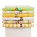 6-piece bohemian stackable clay bead bracelets in yellow, white, and green with gold beads - Yellow & Green Theme (ZXS0243-1) / 6pcs Set