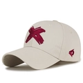 Adjustable beige cotton baseball cap featuring red 3D embroidered X logo on front - Adjustable / Beige