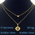 Gold double layer stainless steel necklace featuring evil eye pendant and gold bead - Gold Black (KN283035-TJG)