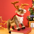 Plush brown reindeer toy with red and green scarf in a festive Christmas scene - Christmas Standing Large / 42 cm