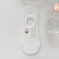 White cotton low-cut sock featuring delicate pink flower embroidery and ribbed knit texture - One Size / Pink Flower with Green Leaf