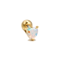 Golden heart stud earring featuring iridescent opal and a secure ball screw back closure - Gold Heart