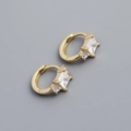 Elegantes pendientes de aro dorados con circón cuadrado para mujer estilo minimalista - Plata 925 / Color Oro (Par)