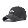 Vintage washed dark grey cotton baseball cap with white mountain embroidery at 45-degree angle - Adjustable / Black