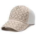 Beige Baseballkappe mit Strass-Rautenmuster und weißem atmungsaktivem Mesh-Rücken - Khaki