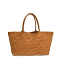 Brown woven leather tote bag for women with dual handles in high-quality suede finish - Large Caramel No Strap