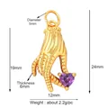 Gold plated copper hand pendant featuring a purple heart zircon and open jump ring - Purple Heart Gem Palm (L148659)