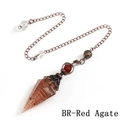 Vintage Red Agate crystal dowsing pendulum with copper spiral and decorative metal chain - Red Agate Ancient Bronze