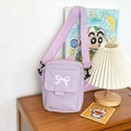 Light purple crossbody square bag with a white bow detail and adjustable strap - Light Purple
