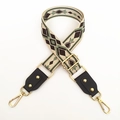 Close-up of adjustable woven strap with geometric patterns and gold metal swivel hooks - Style 8 Black (#8+Black)