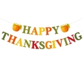 Banner colorato Happy Thanksgiving con motivi a zucca su sfondo bianco - Banner con Lettere Happy Thanksgiving