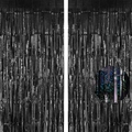 Tenda a frange in lamina nera scintillante per sfondi di feste e decorazioni eventi - 1m*2m / Nero Laser