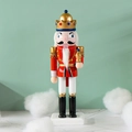 25cm red and white wooden nutcracker soldier ornament with golden crown on stand - Red King
