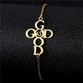 Bracciale in oro acciaio inossidabile con ciondolo a croce Good God traforato su nero - Croce Good God