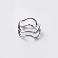 Detailed top view of a minimalist silver wavy adjustable open ring with a polished finish - Wave Line Style / Adjustable Open