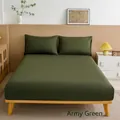 Army green fitted sheet set with matching pillowcases on a minimalist wooden bed frame - Army Green