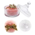 Plush makeup powder puff set with pink and white glitter bows in a clear storage jar - 1 Glitter + 1 White (In Glass Jar)