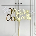 Golden 13.8cm Merry Christmas double-layer acrylic cake topper with white snowflake detail - White Snowflake Style / Gold