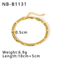 Detail view of gold Figaro chain bracelet with lobster clasp and adjustable tail chain - Figaro Chain (NB-B1131) / Gold
